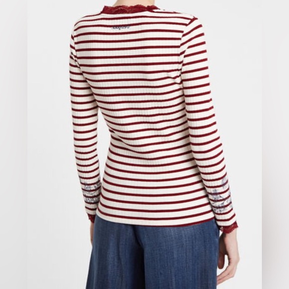 Desigual Women’s Floral Lace Striped Fine Knit Sweater -Made in Portugal- XL - Picture 3 of 13